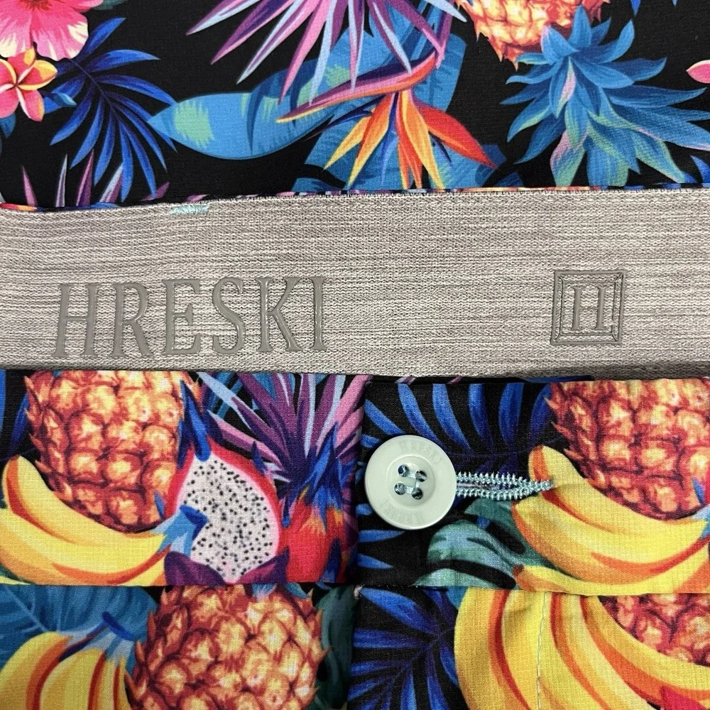 Hreski NEW Men's Sz 42 Black Multicolor Floral Fruit 9